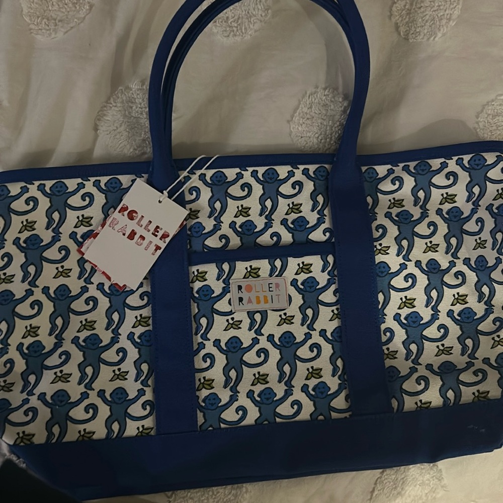 Roller Rabbit monkey canvas tote.